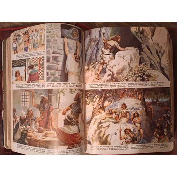 The Holy Bible Illustrated 1955 Catholic Red Christmas Gift w/Bookmark READ PLZ - Picture 14 of 16